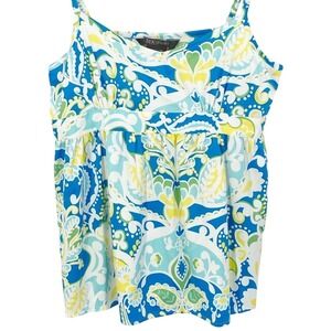 Tex by Max Azria Women‎ Blue Green Paisley Empire Waist Cami Top F178509 M